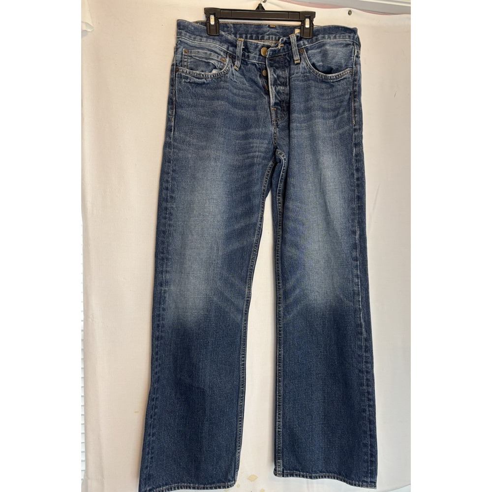 Vintage Hollister Men's Jeans 31x30 Fly Button Whiskers Y2K Straight Blue Denim